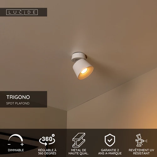 Lucide TRIGONO - Spot plafond - Ø 10,5 cm - 1xGU10 - Blanc - USP